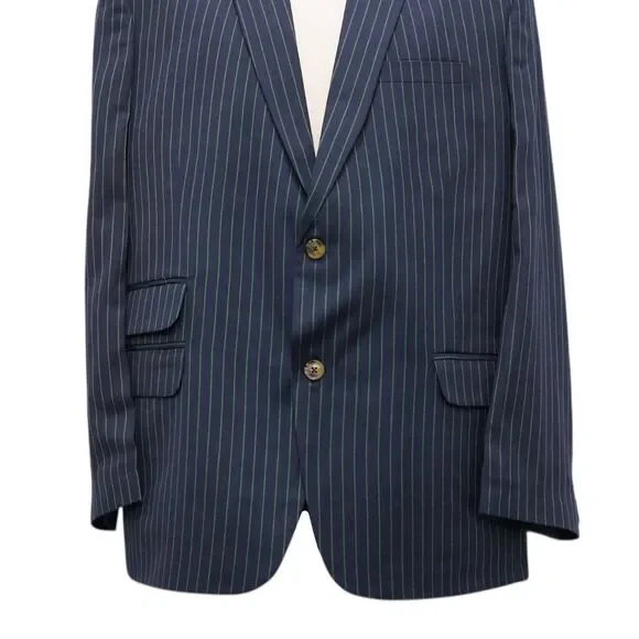 Mens 46R Blazer Sport Coat Wool Blue Green Pinstripe Jacket Formal Wedding Party